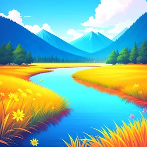 Vibrant Summer Sky Landscape with Waves