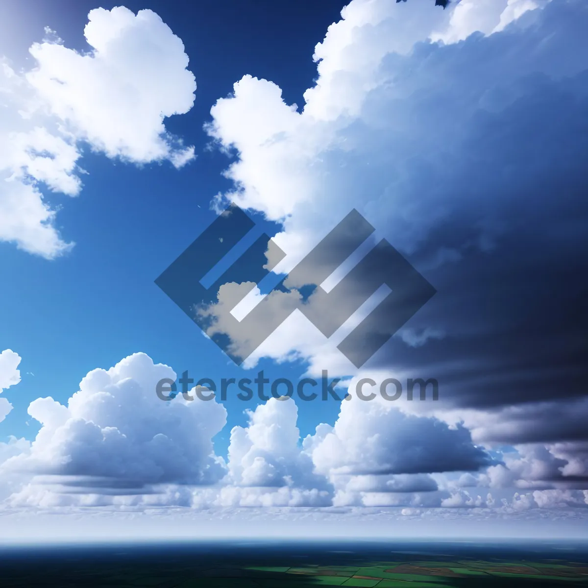 Picture of Fluffy Clouds Over Lush Spring Landscape