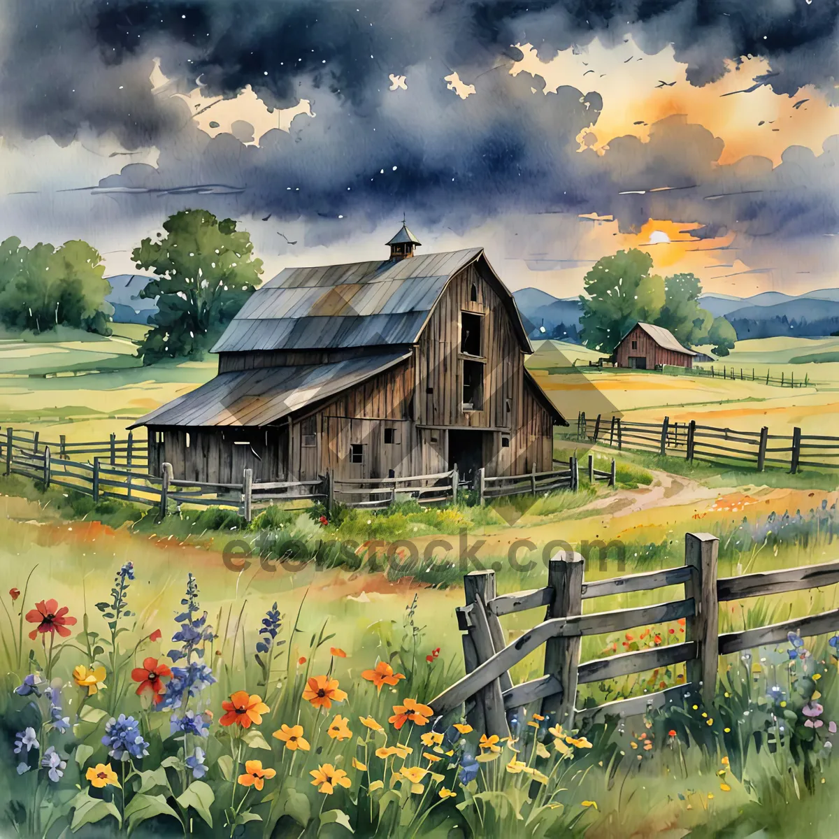 Picture of Old rural farmhouse in summer landscape