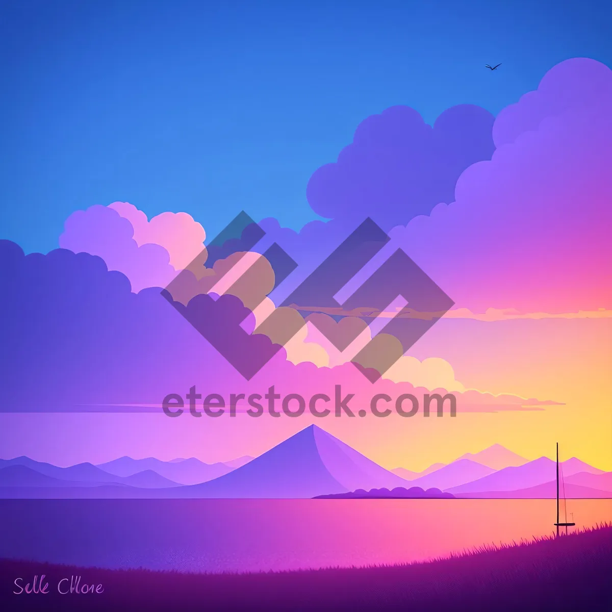 Picture of Vibrant Sunset Sky with Beautiful Clouds