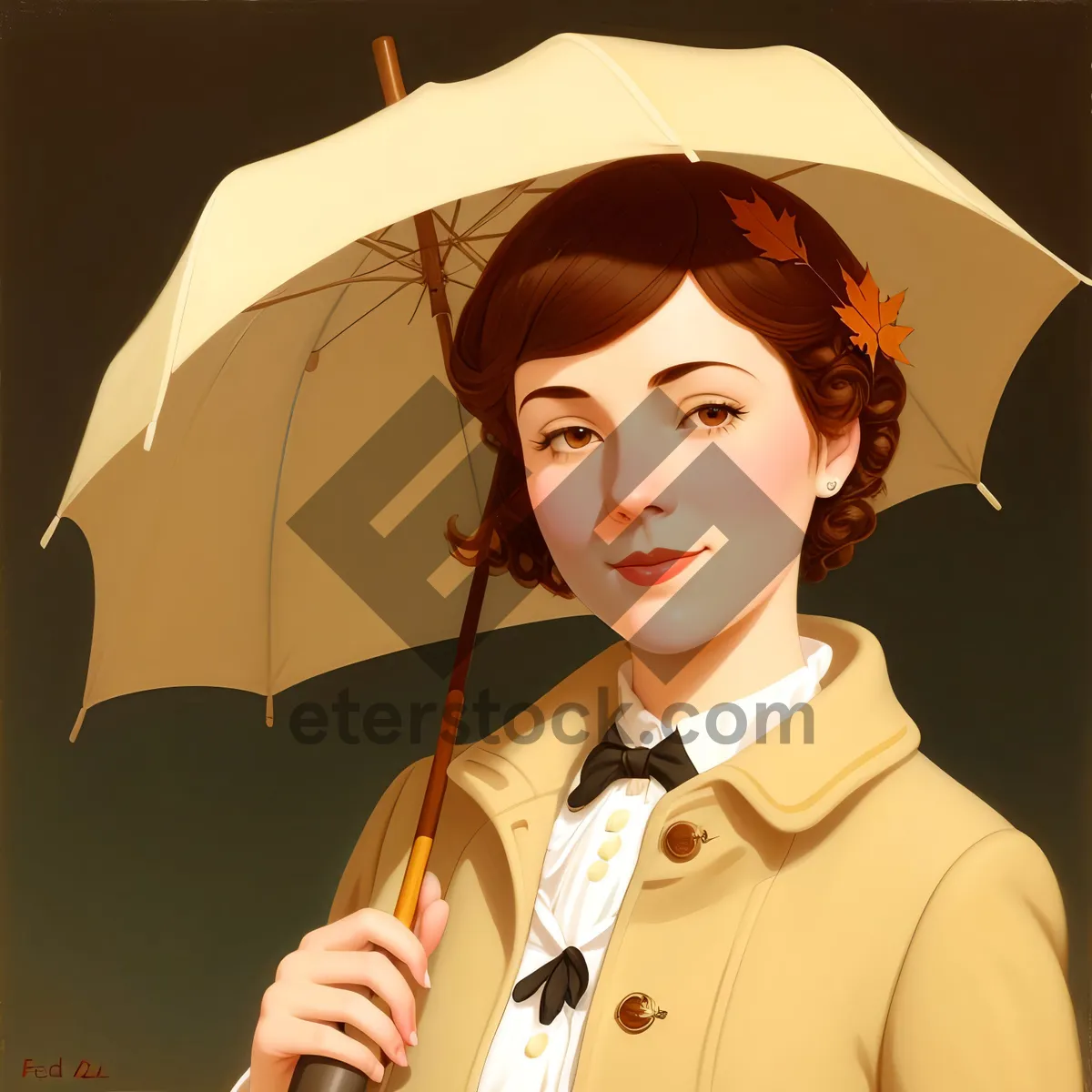 Picture of Smiling Businesswoman Under Pretty Umbrella