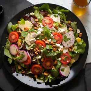 Delicious gourmet salad with fresh vegetables.