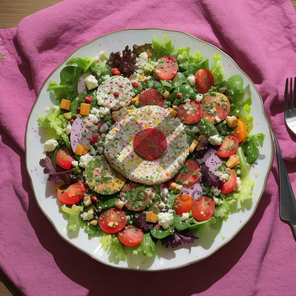 Picture of Healthy gourmet vegetable plate with delicious cheese slices.