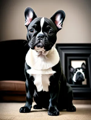 Cute Terrier Bulldog Puppy Sitting with Wrinkles