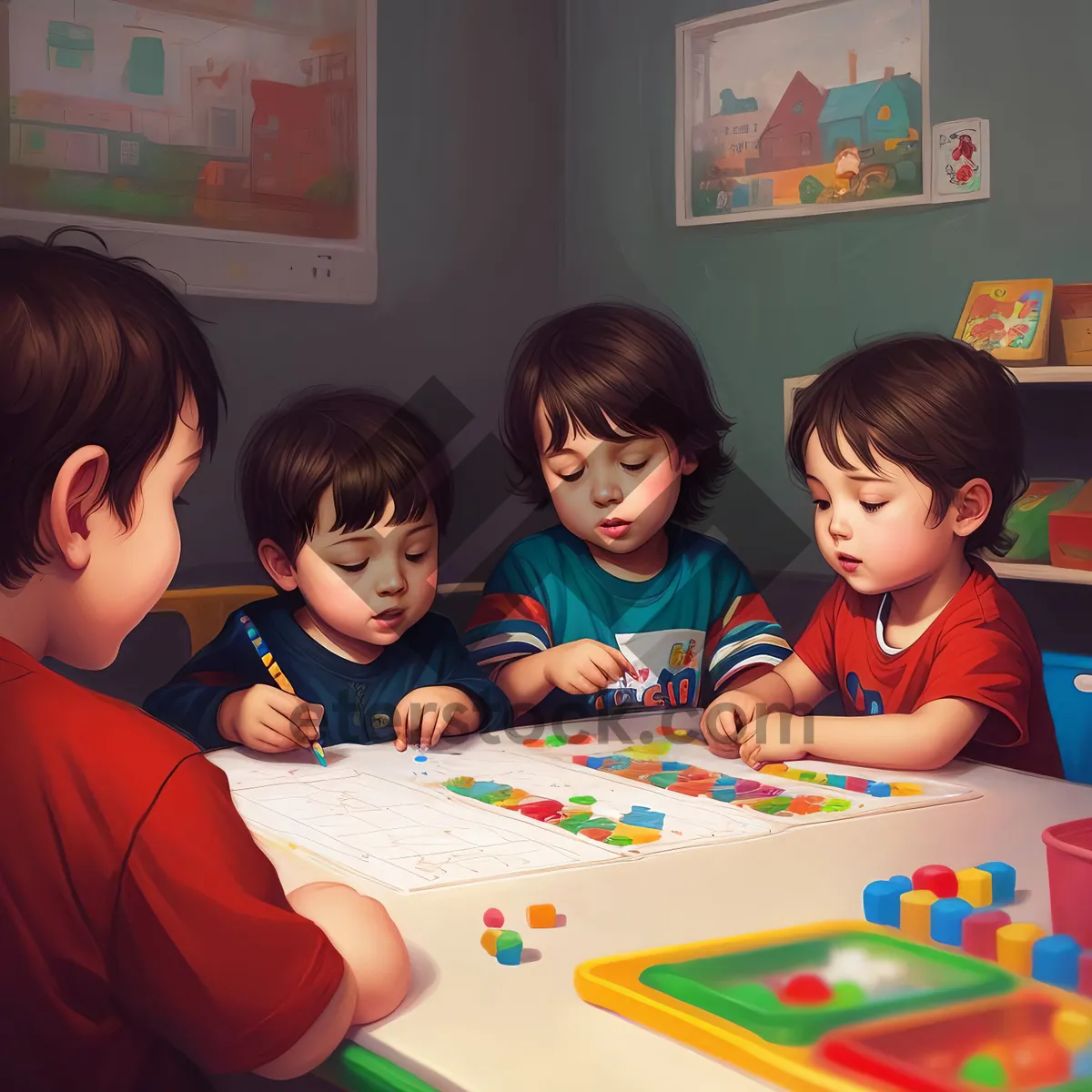 Picture of Happy family learning together in a classroom.