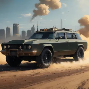 Jeep driving on sandy beach at high speed