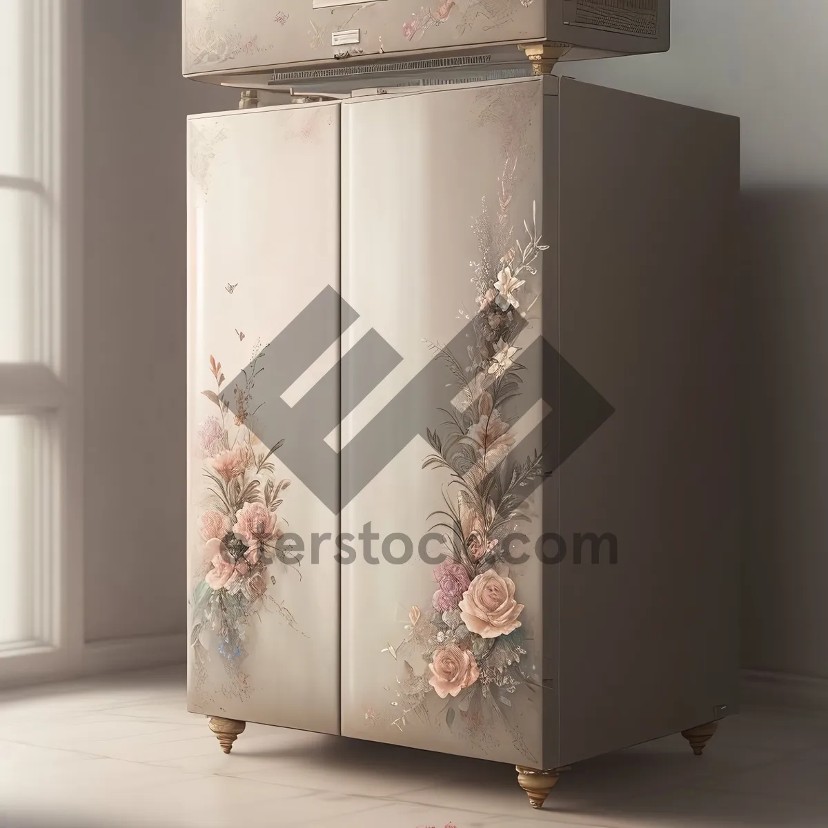 Picture of Stylish Home Interior with Wooden Wardrobe and Chiffonier