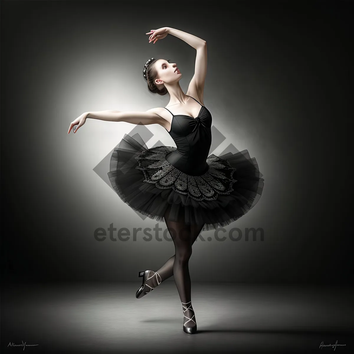 Picture of Elegant ballerina gracefully performs in silhouette.