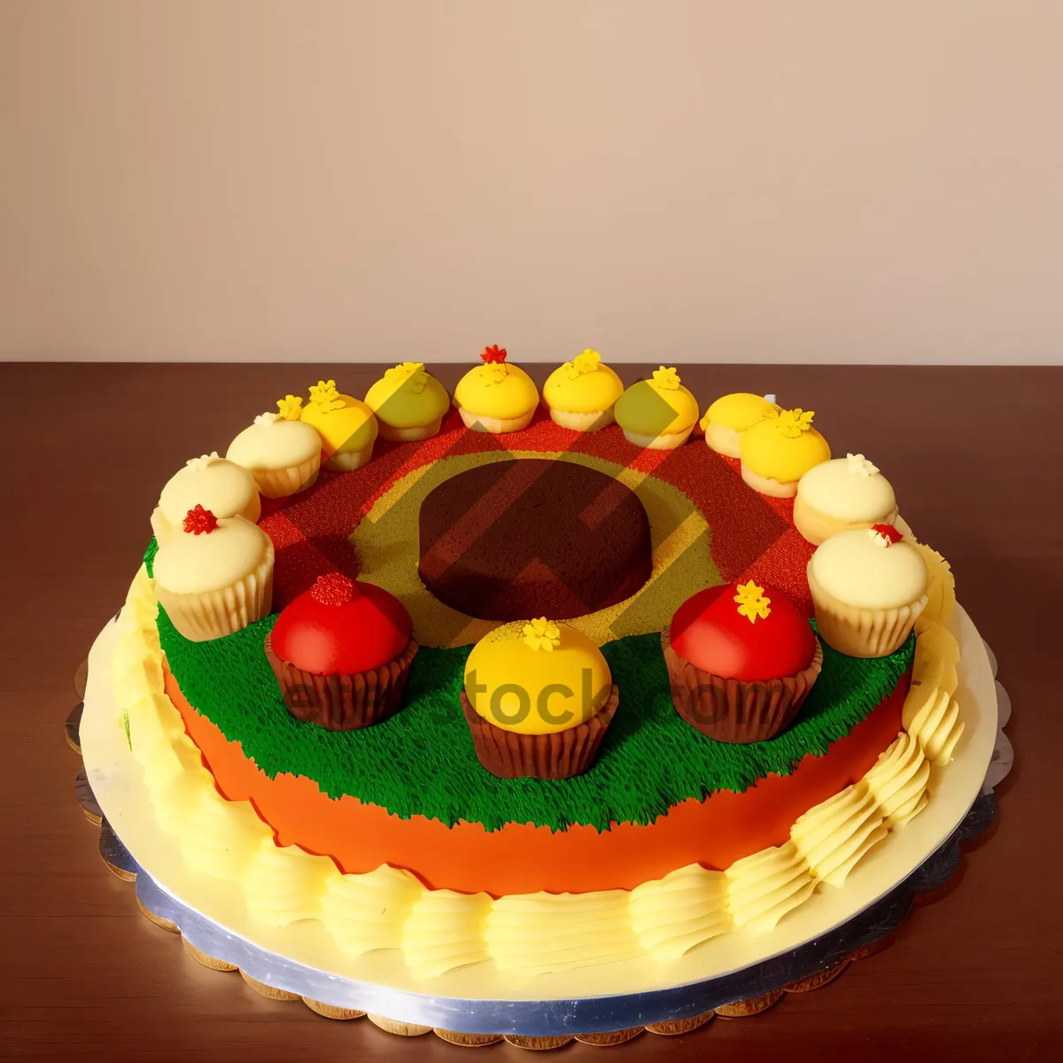 Picture of Sweet Celebration Cake with Fruit and Cream