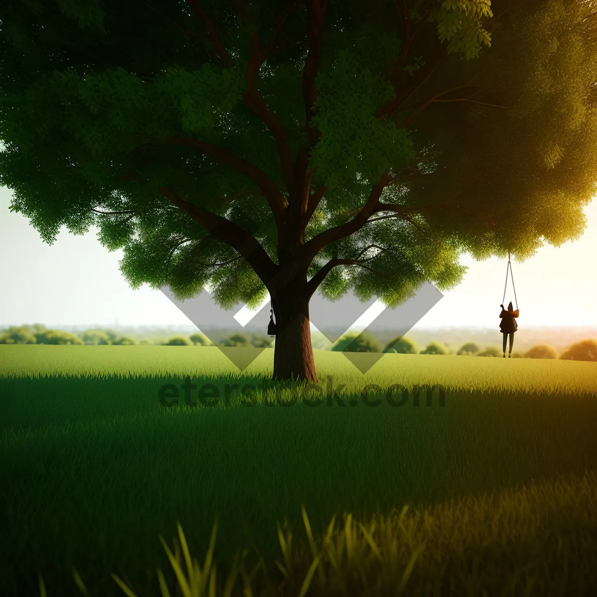 Picture of Serene Summer Meadow Under Oak Trees