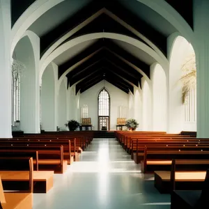 Historic Cathedral Interior with Stained Glass Windows