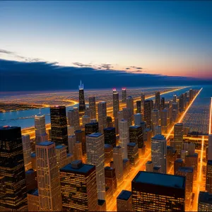 Stunning Urban Waterfront City Skyline at Night