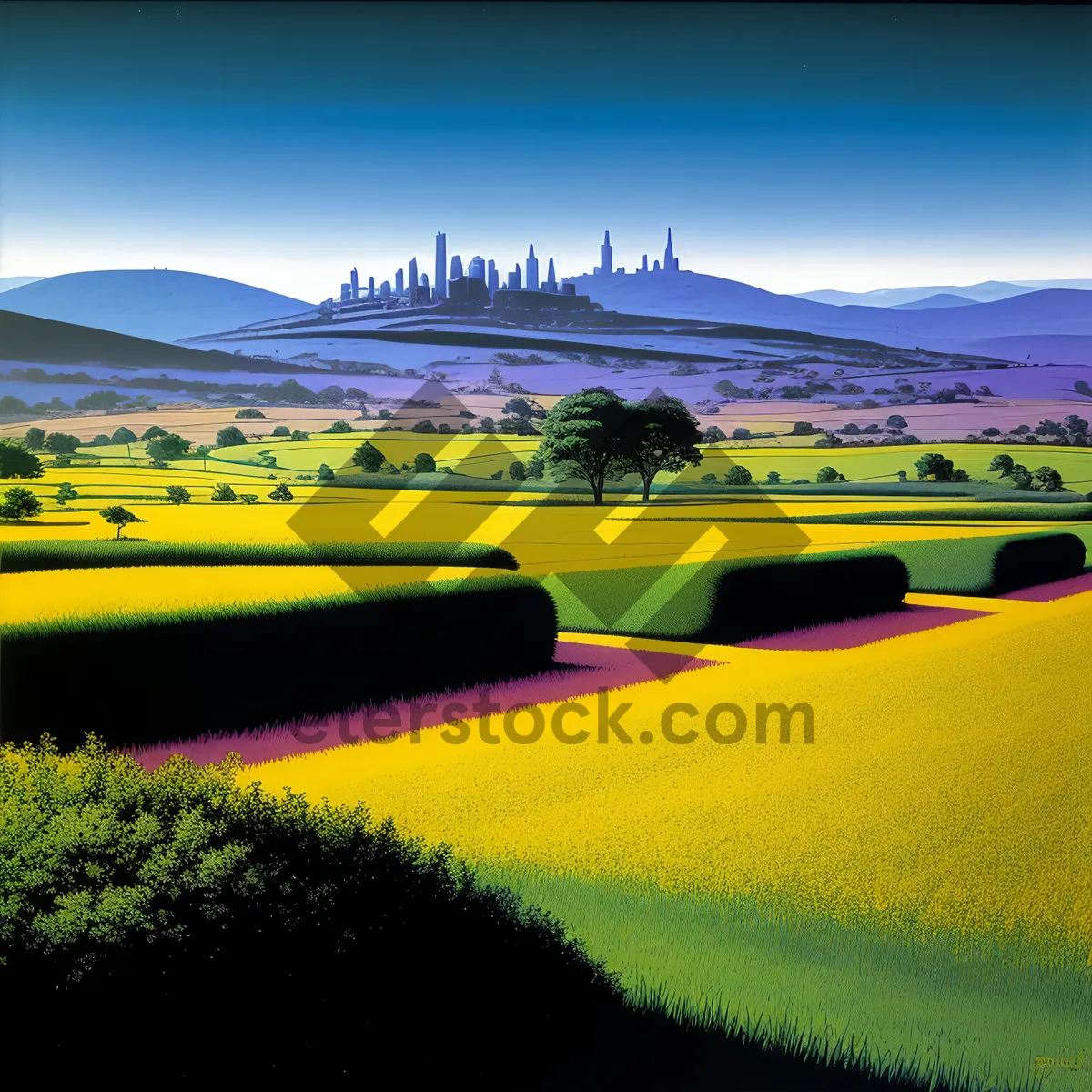 Picture of Golden Horizon: Countryside Road amidst Rolling Meadows