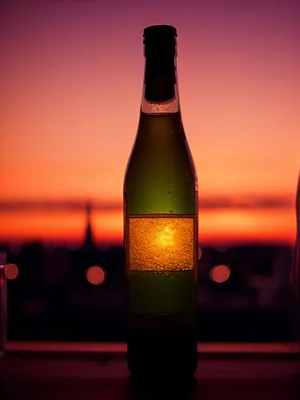 Golden Celebration: Frosty Champagne Glass on Table