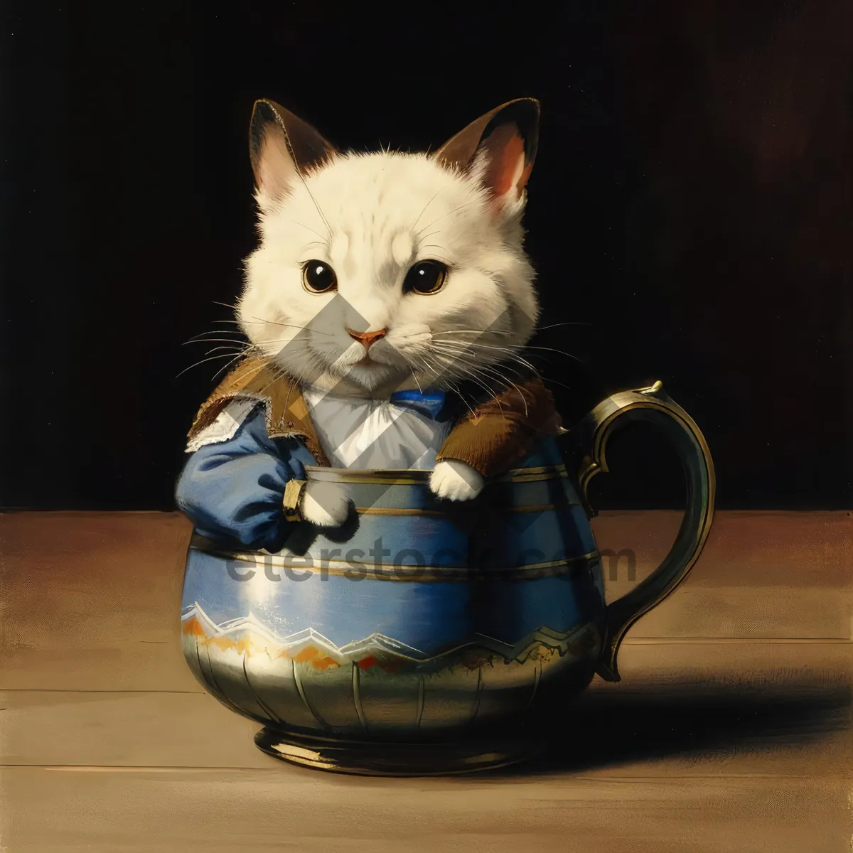 Picture of Adorable Cat Sitting with Coffee Cup