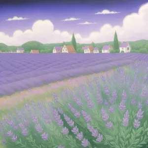 Colorful Lavender Meadow Blossoming in Rural Landscape