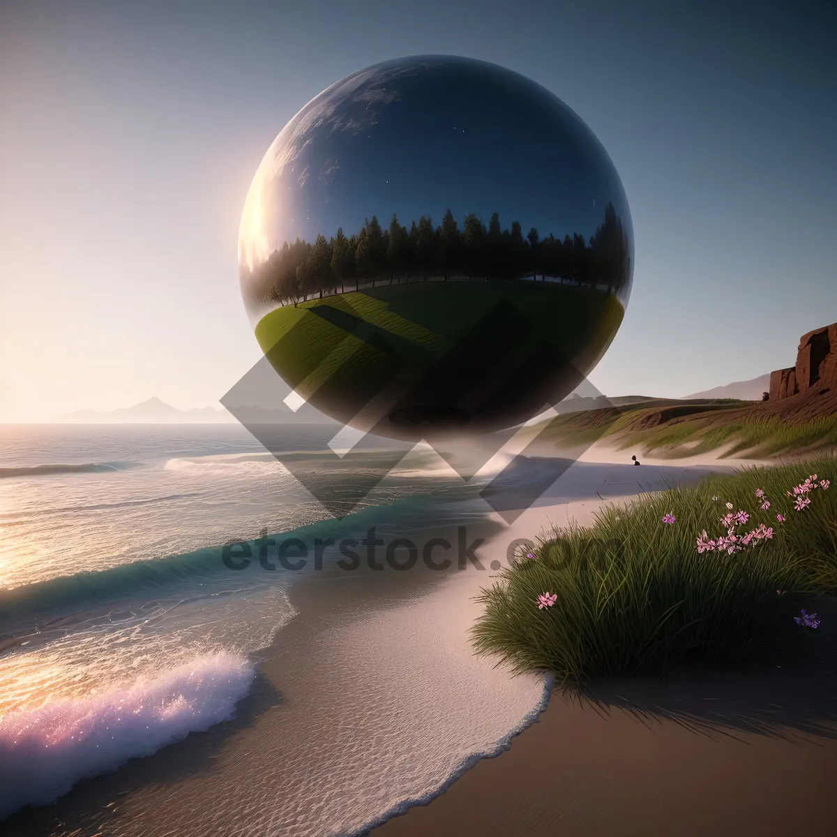 Picture of Worldly Reflection: Sunlit Globe on Horizon