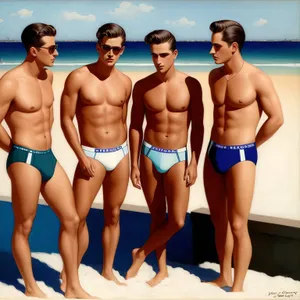 Summer Fun: Attractive Man Enjoying Beach in Swimwear