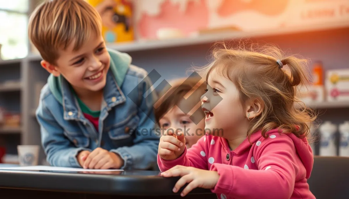 Picture of Happy man sitting with cheerful family at home