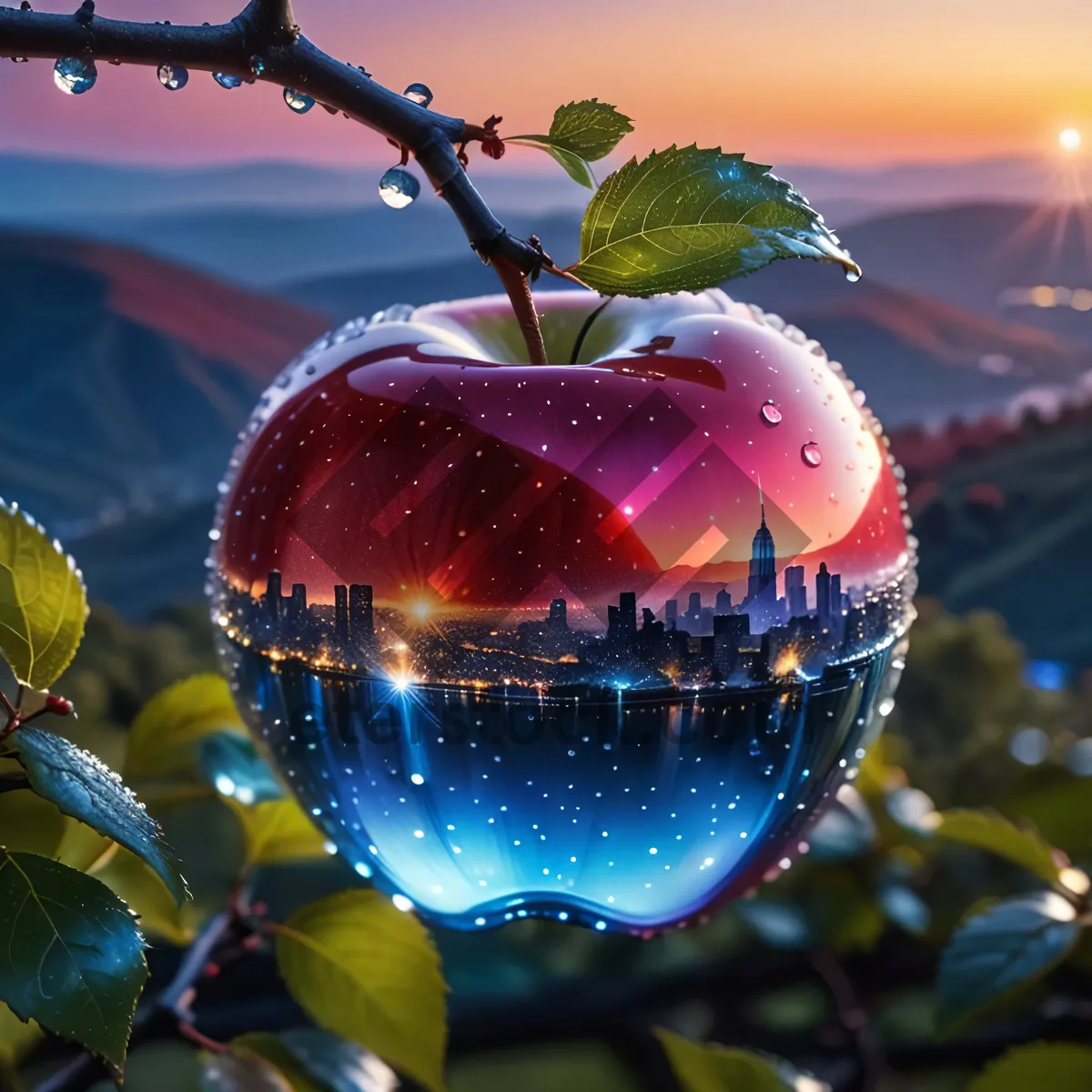 Picture of Shiny red apple, festive holiday decor