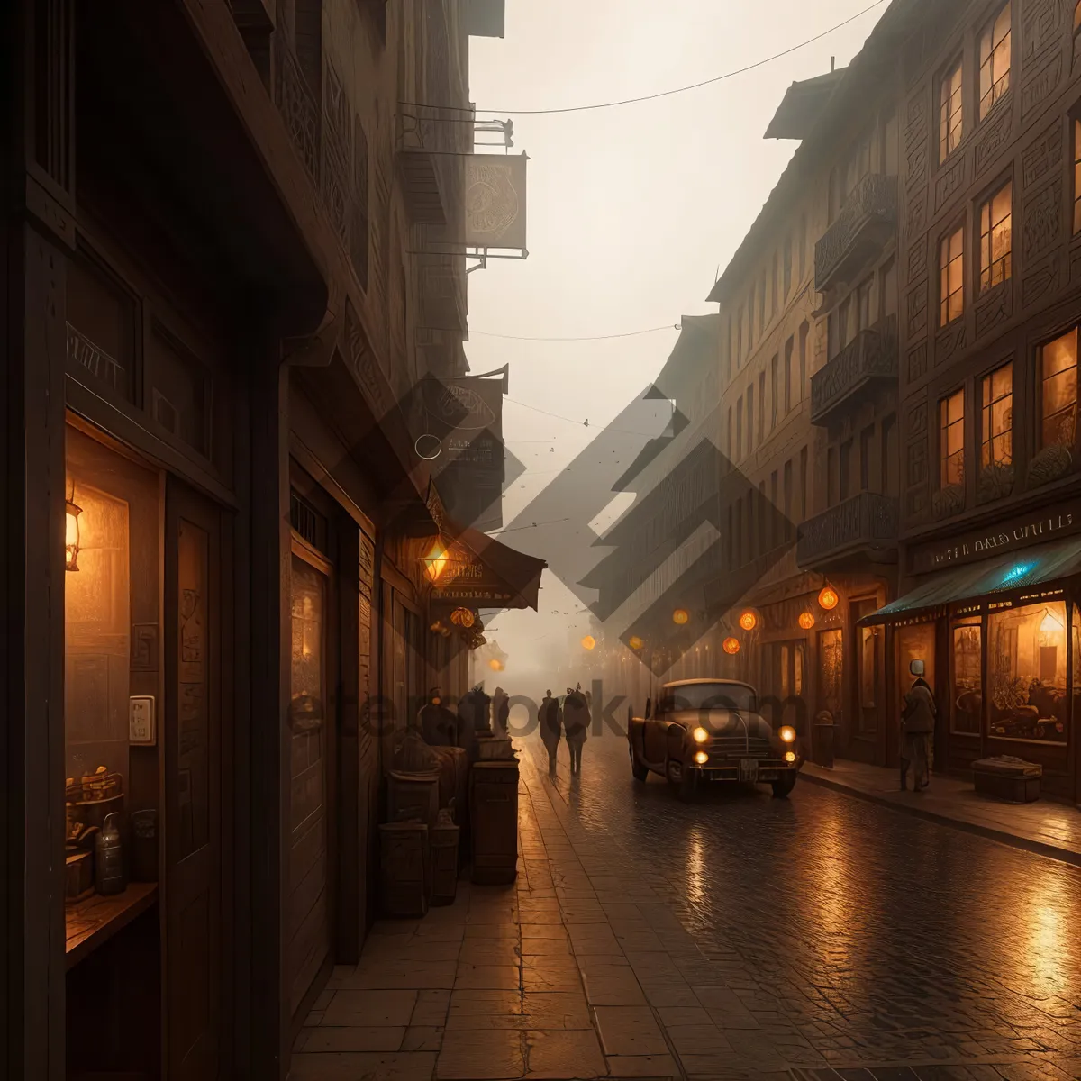 Picture of Nighttime in the Historic City: Tramway and Old Buildings