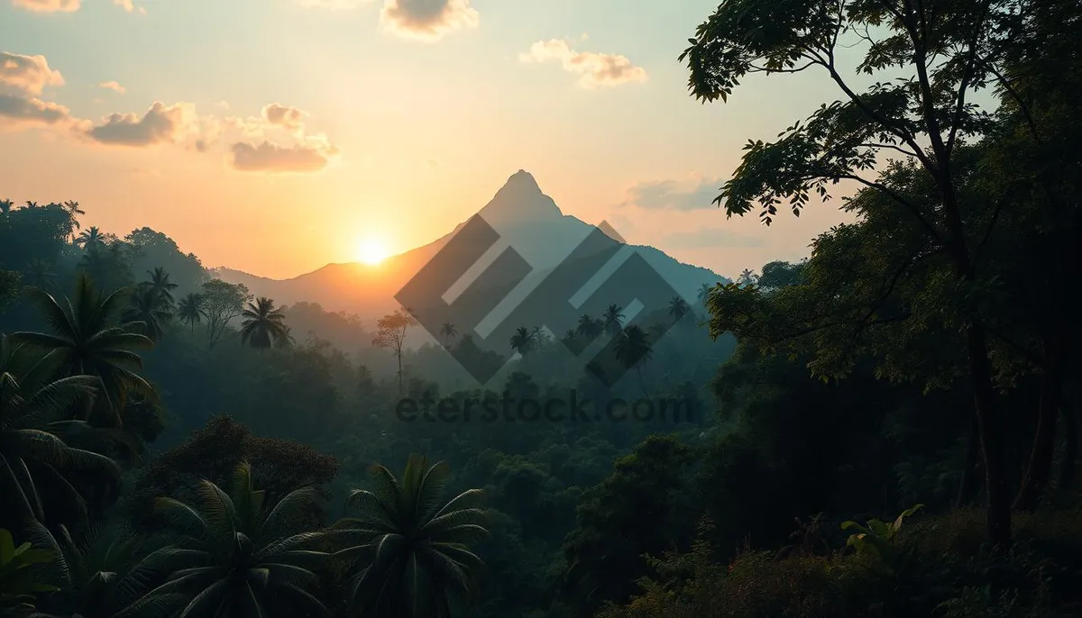 Picture of Golden Sunset Over National Park Valley Landscape