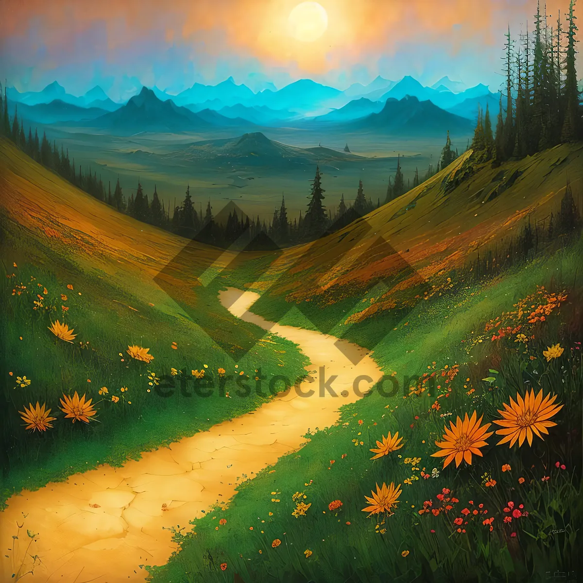 Picture of Serene Sunset over Rural Meadow