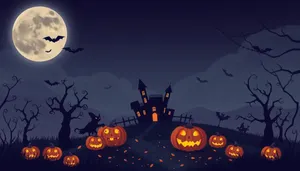 Moonlit Halloween Cemetery Scene With Pumpkins and Silhouettes