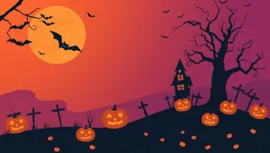 Spooky Halloween Night Scene with Moon and Tree.