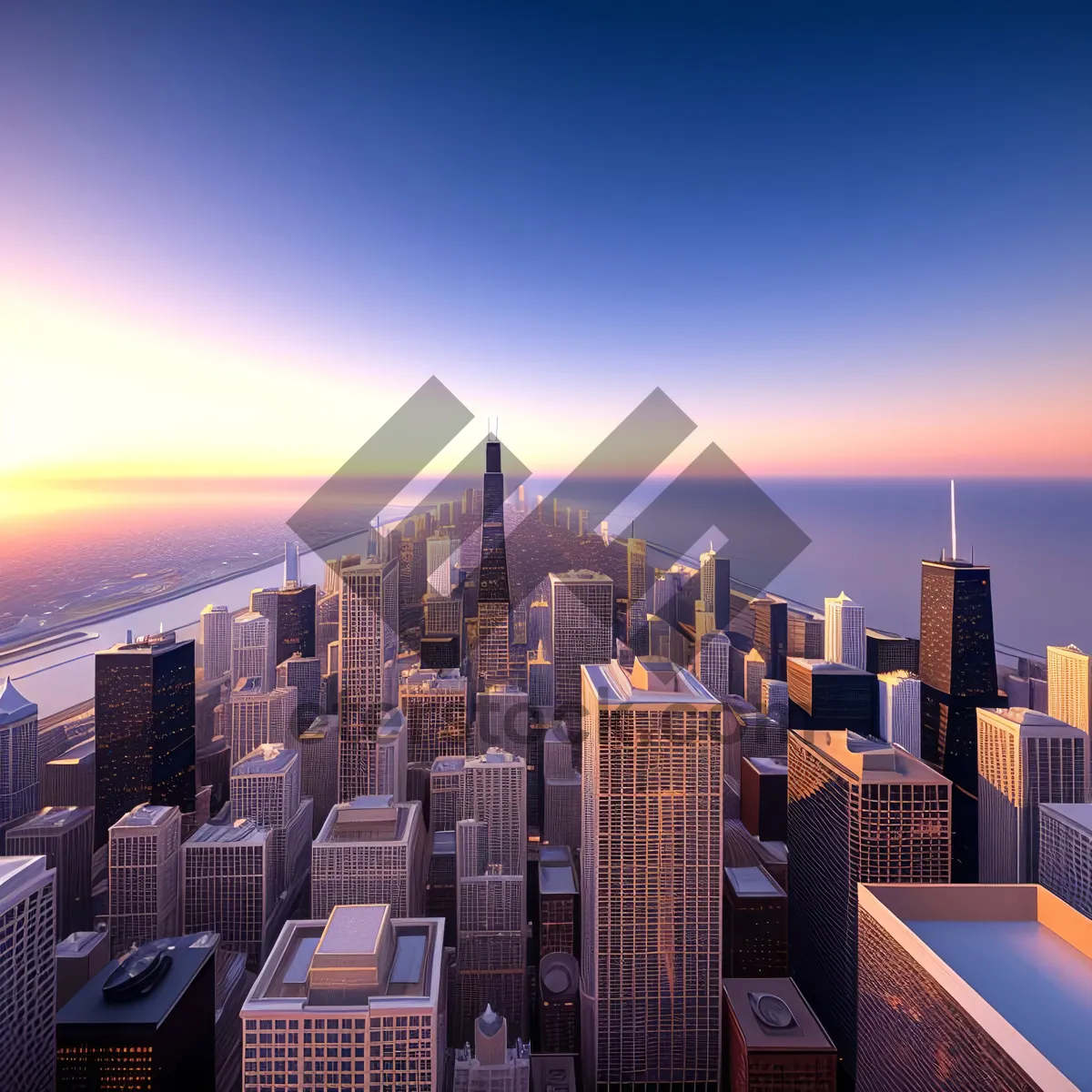 Picture of Urban metropolis with stunning waterfront skyline at sunset