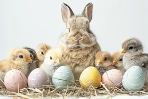 Colorful Easter Bunny and Eggs Basket Decoration