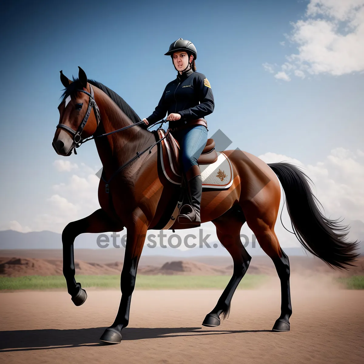 Picture of Professional Jockey Riding Thoroughbred Stallion in Horseback Race