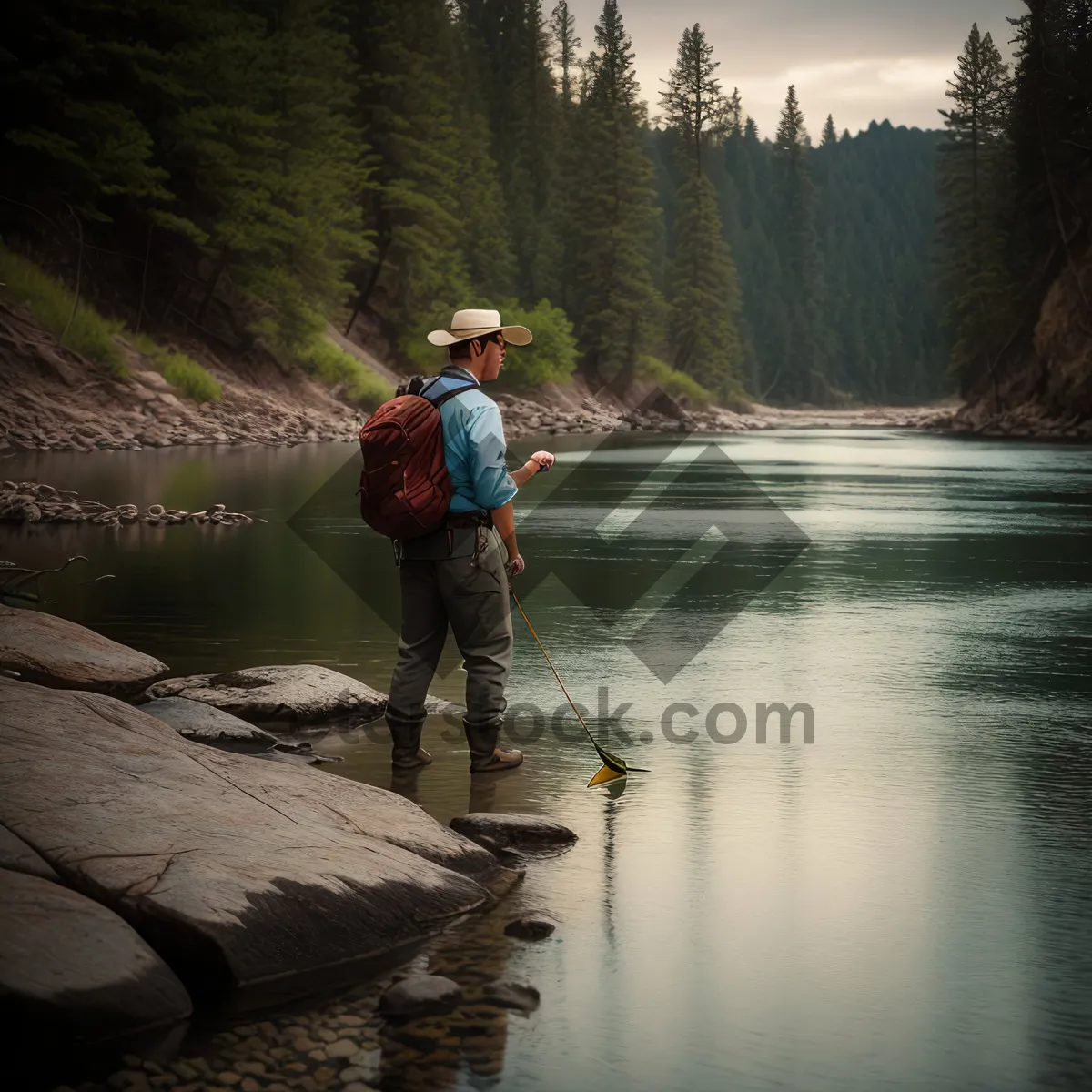 Picture of Summer Fisherman on Reflection Lake