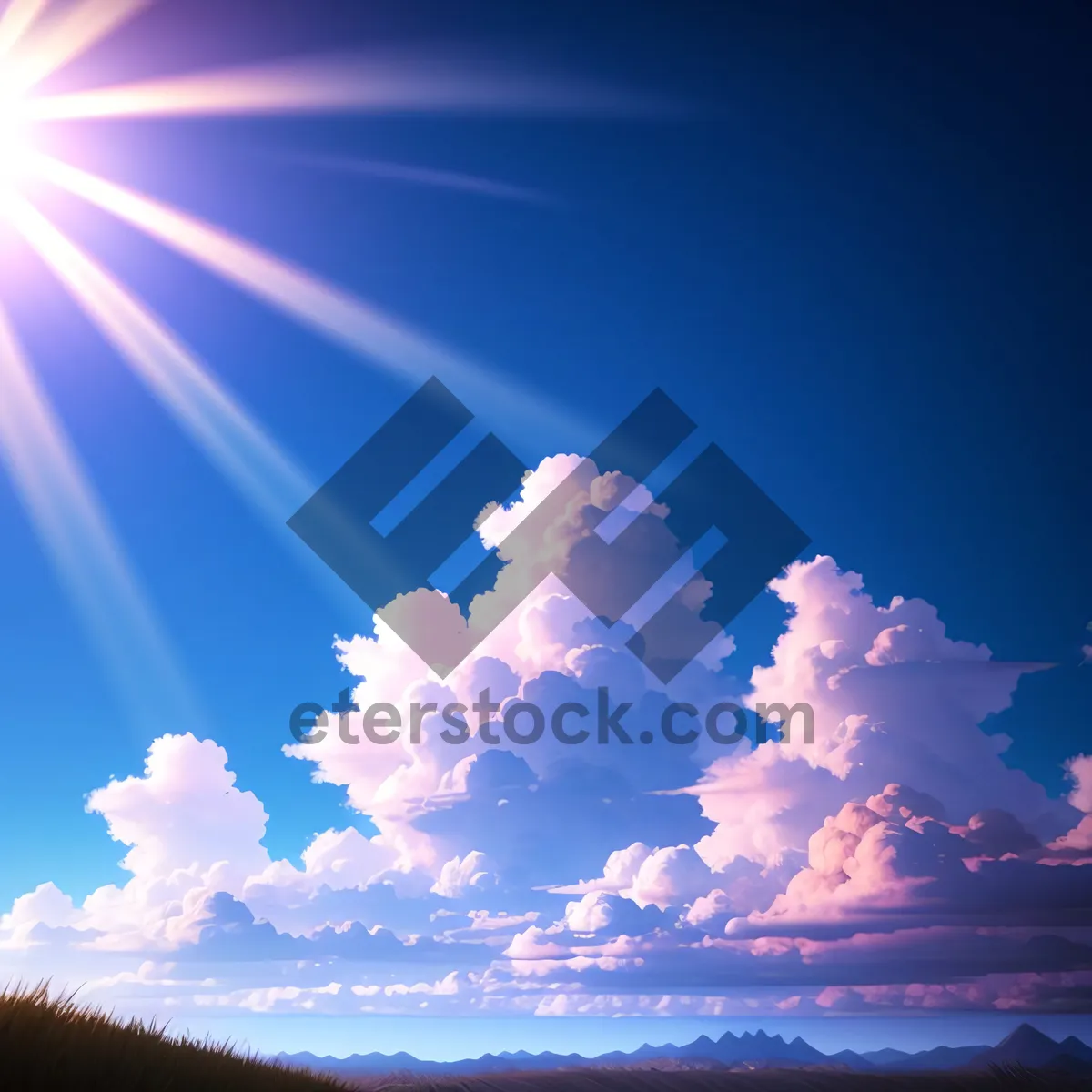 Picture of Vibrant Summer Sky with Fluffy Cumulus Clouds