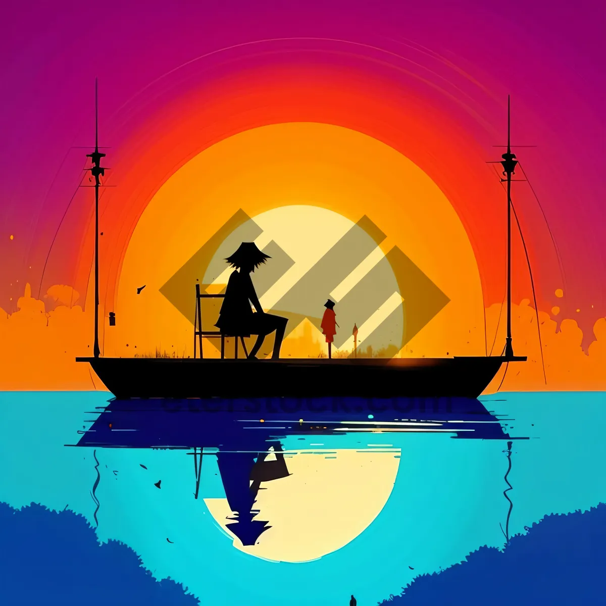 Picture of Moonlit Silhouette: Nighttime Serenity with a Fishing Touch