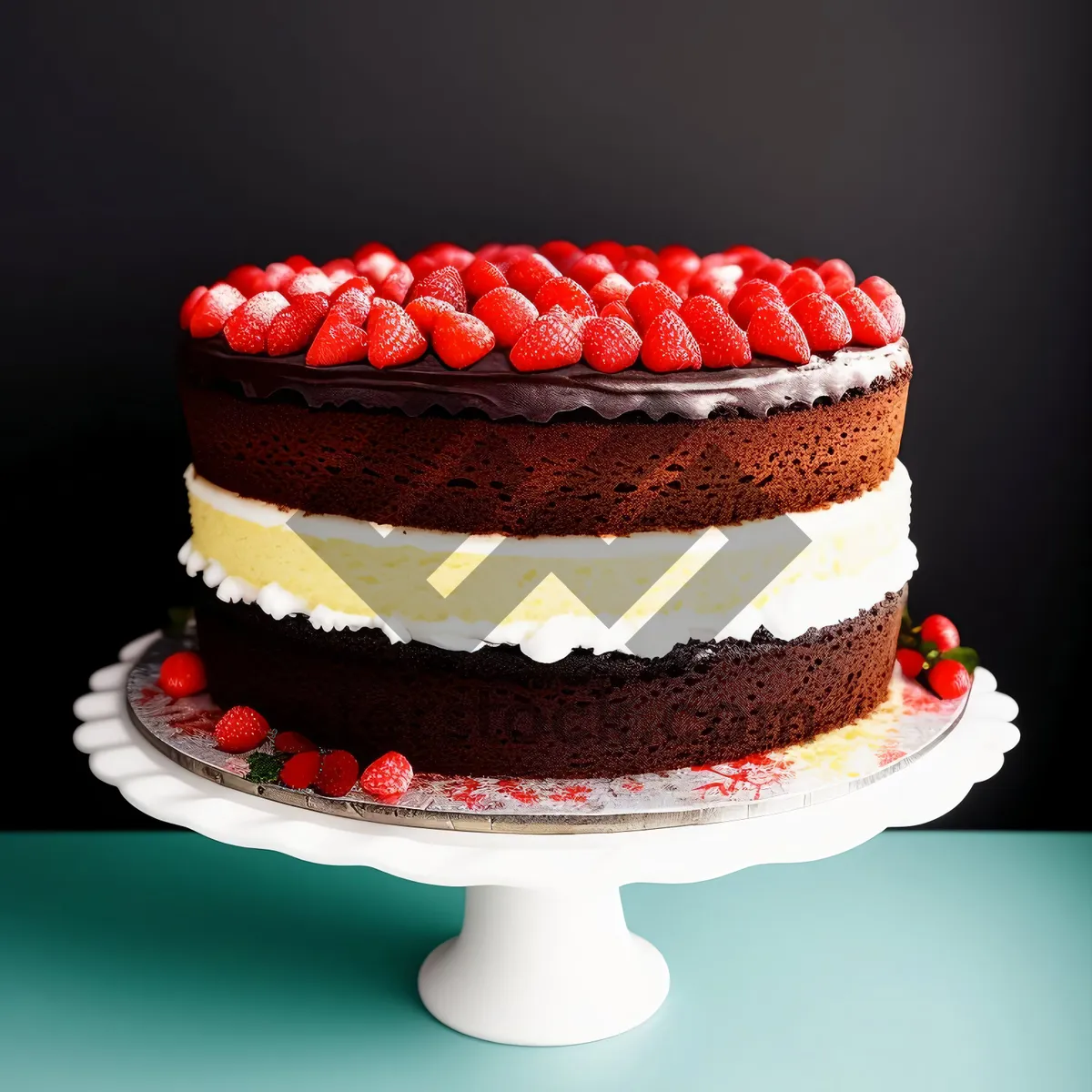 Picture of Delicious Strawberry Cream Cake with Chocolate Drizzle