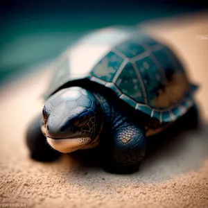 Peaceful Turtle Serenely Resting on Sandy Beach