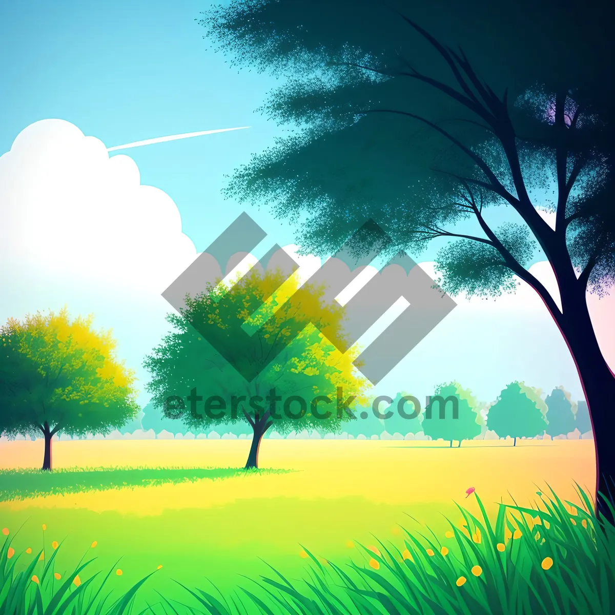 Picture of Vibrant Meadow Under Clear Blue Skies