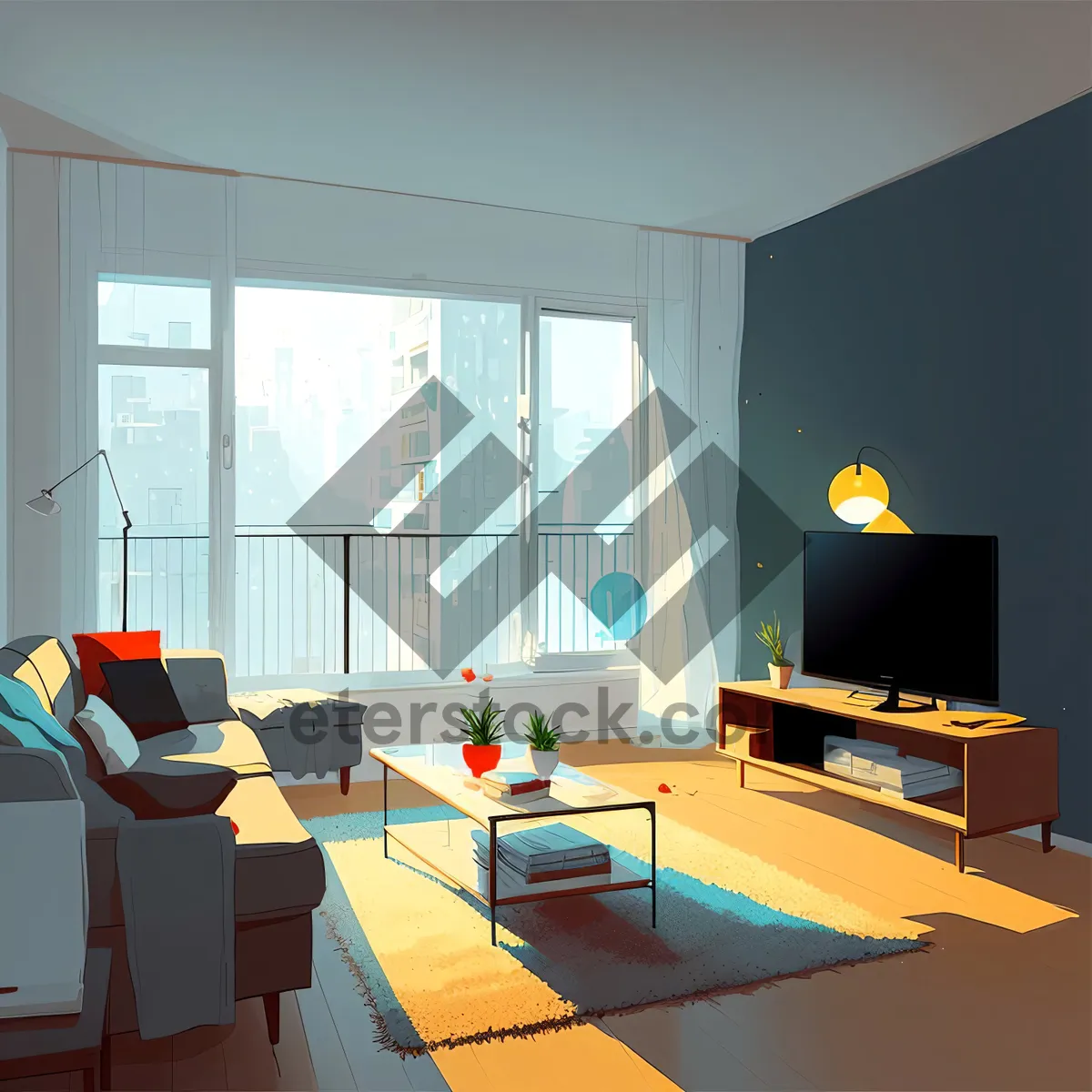 Picture of Modern Luxury Interior with Wood Furniture in a Cozy Living Room Setting.