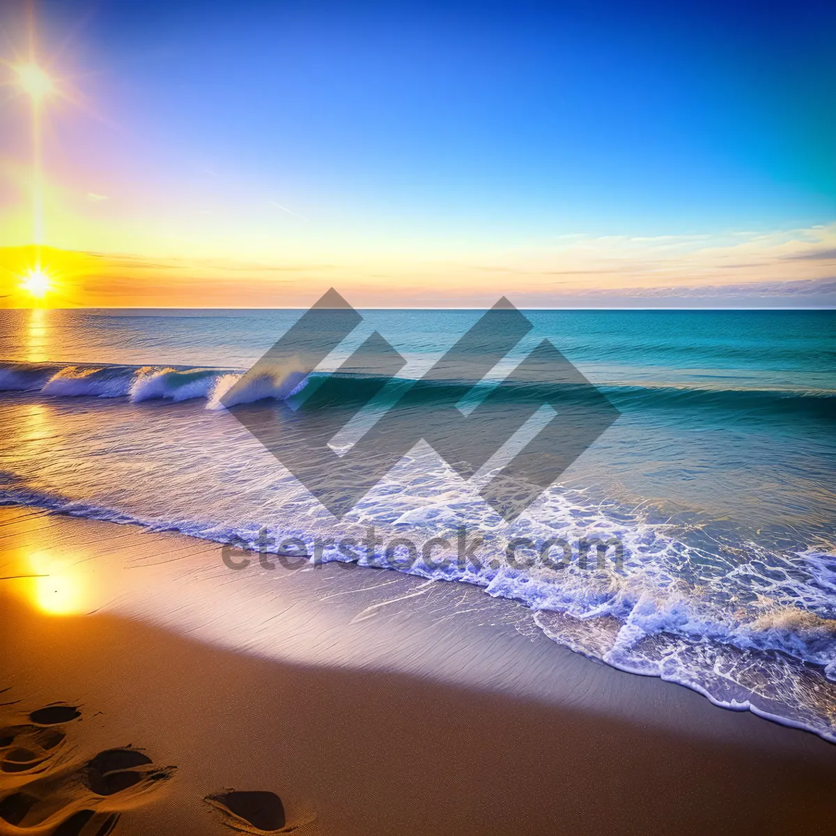 Picture of Golden Horizon: Serene Coastal Sunset Over a Tropical Beach