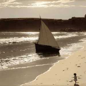 Sunset Voyage: Tranquil Sailboat on Coastal Waters