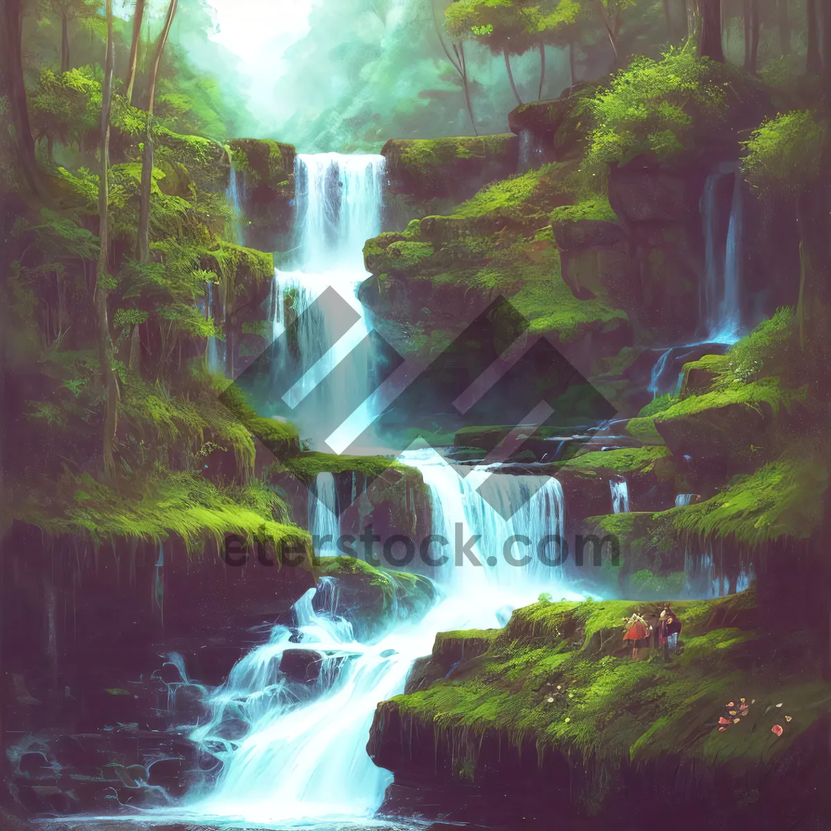 Picture of Serene Cascade in Forest Paradise