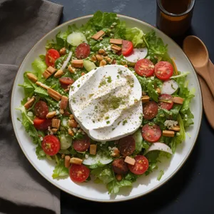 Delicious Gourmet Plate with Fresh Vegetables and Cheese