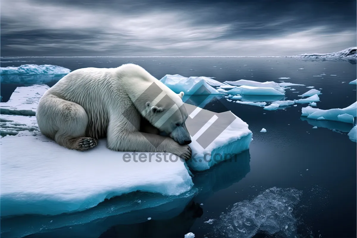 Picture of Arctic landscape with polar bear on ice field