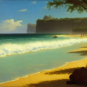 Sun-kissed Coastal Paradise: Waves, Palm Trees, and Sand
