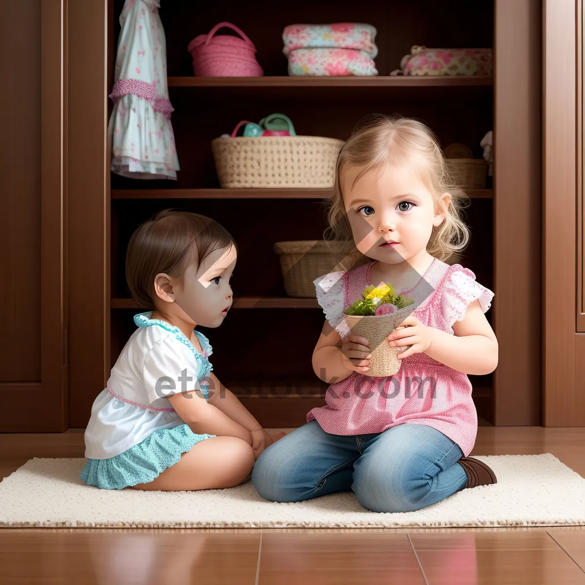 Picture of Joyful Little Boy Embracing Toy Doll