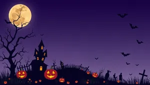 Full moon over cemetery with pumpkin silhouette