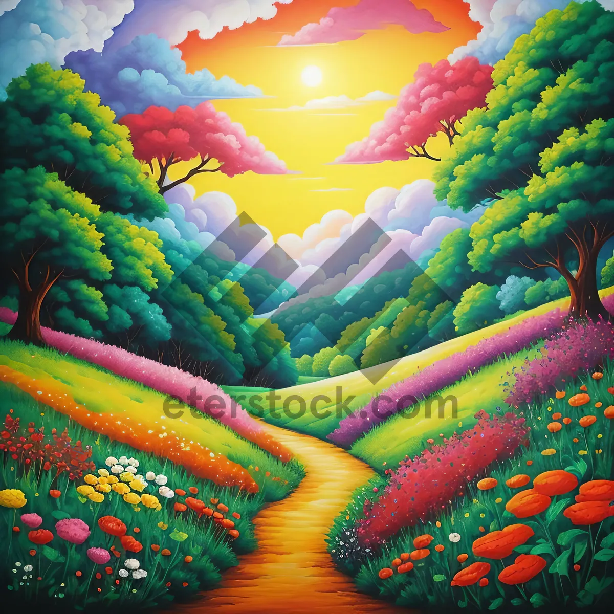 Picture of Vibrant Colorful Patterned Fabric Art