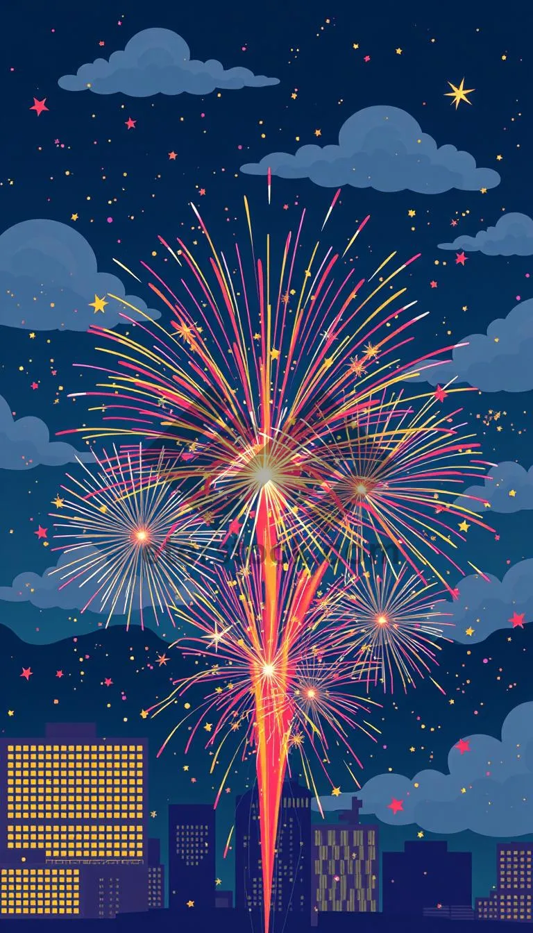 Picture of Colorful Firework Display in the Night Sky