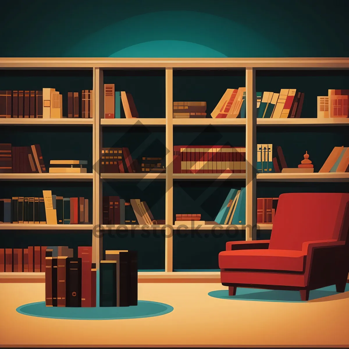 Picture of Modern Home Library Interior with Bookshelves